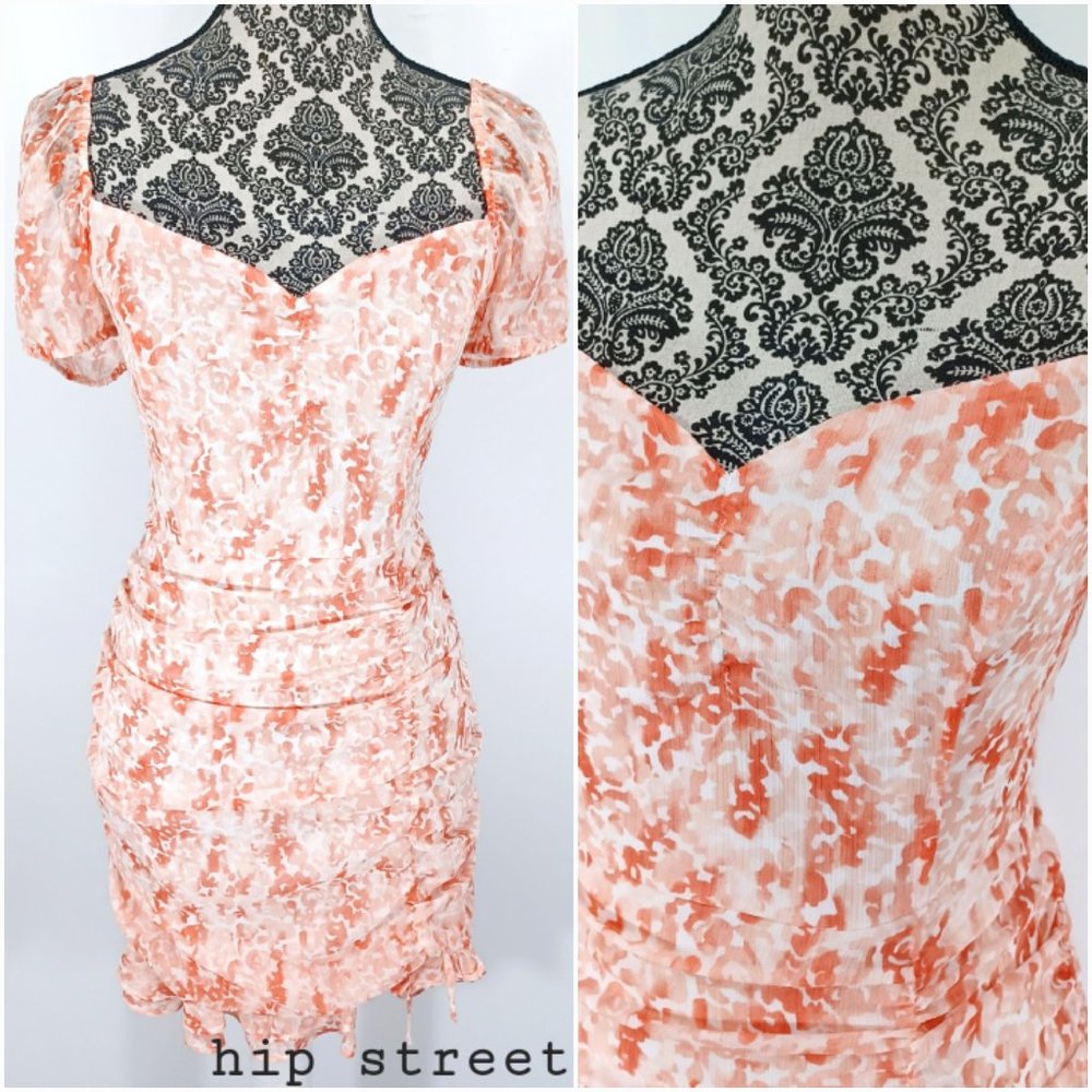 BAR III Puff Sleeve Ruched Skirt Floral Chiffon Dress 2